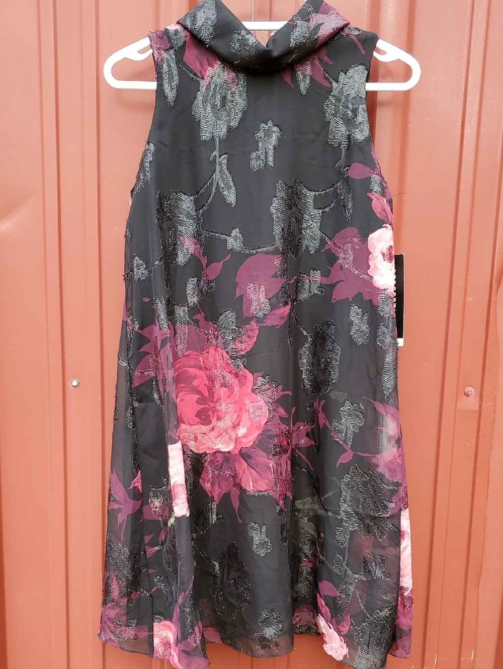 Perceptions Black & Magenta Floral Midi Dress